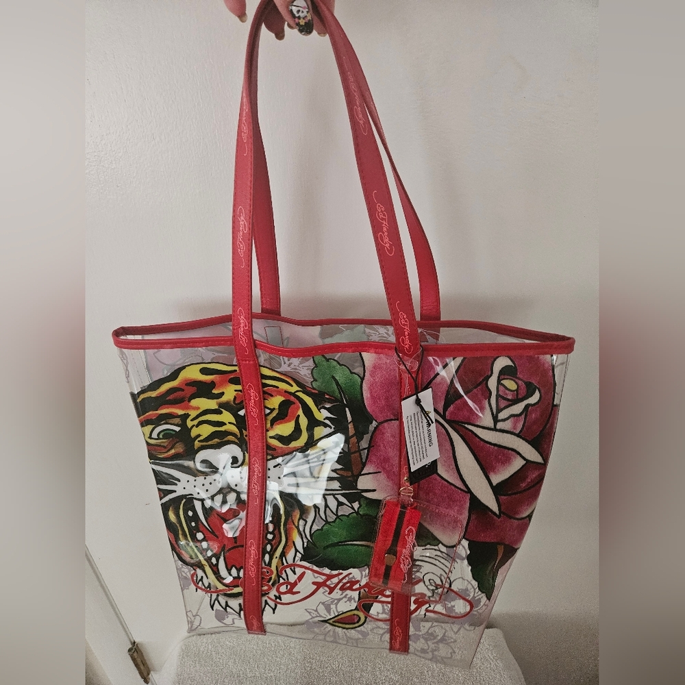 Ed Hardy Transparent Tote with Red Accents